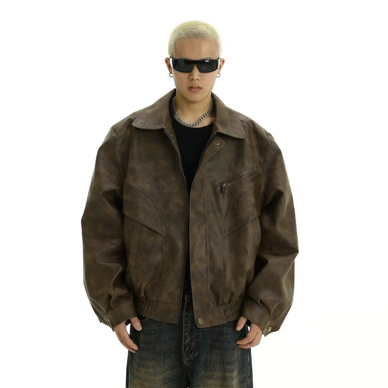 Tie-Dyed Lapel PU Leather Jacket