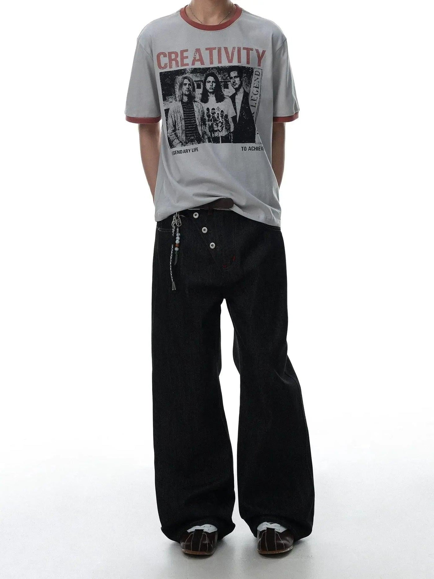 Buttoned Wide Leg Jeans