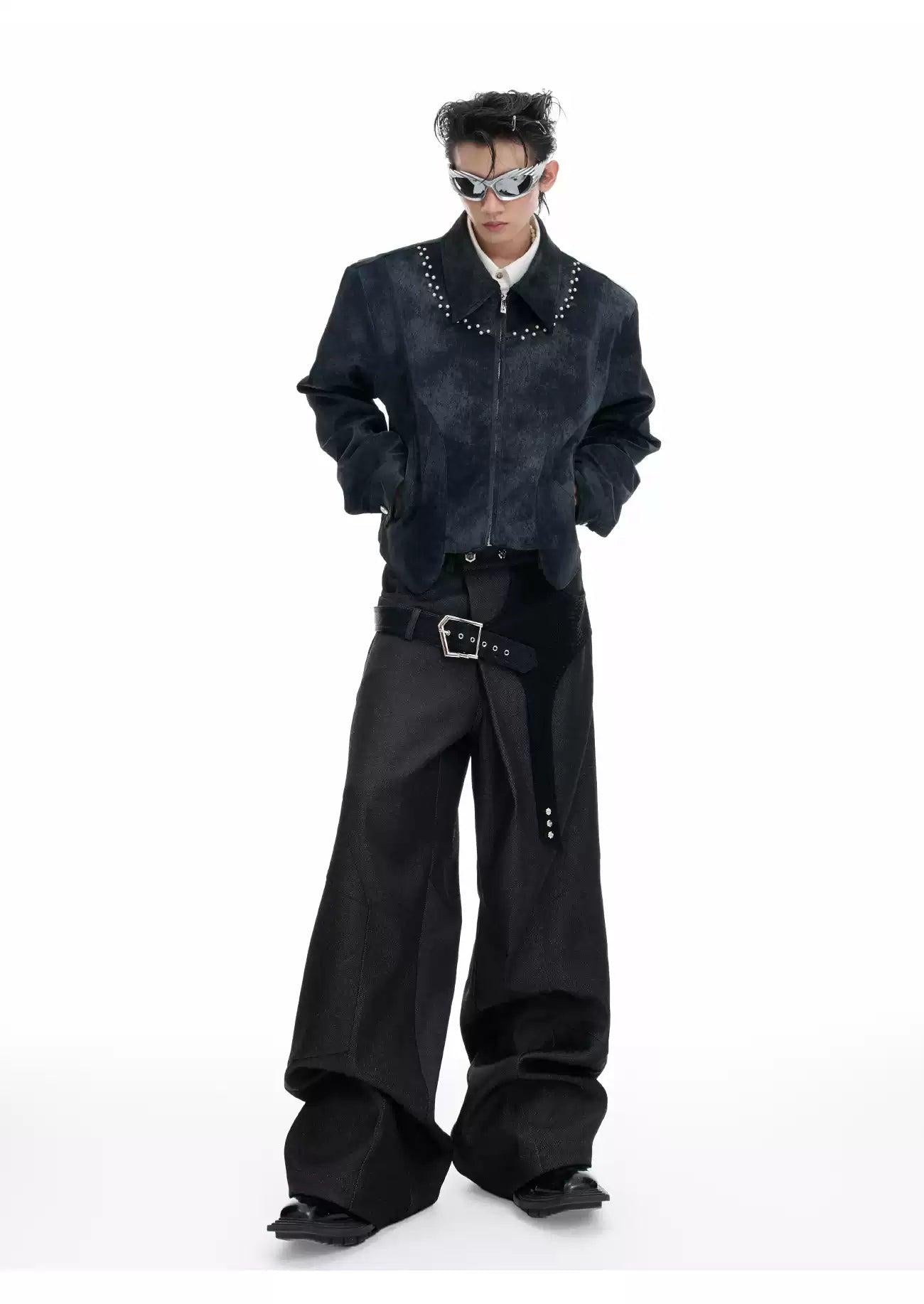 Buckled PU Leather Buckle Flared Pants