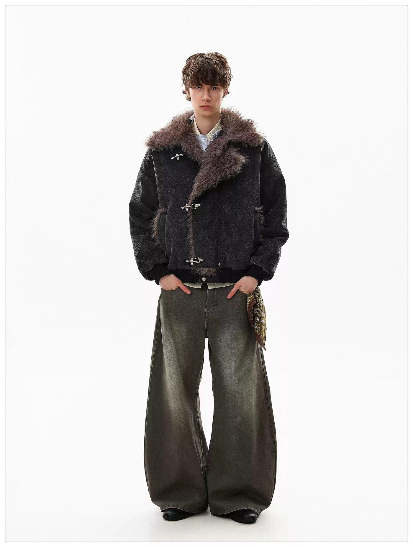 Faux Fur Detailing Fireman Clasp Jacket