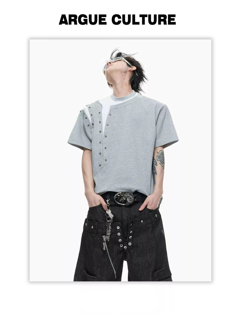 Rivet Contrast Layered T-Shirt