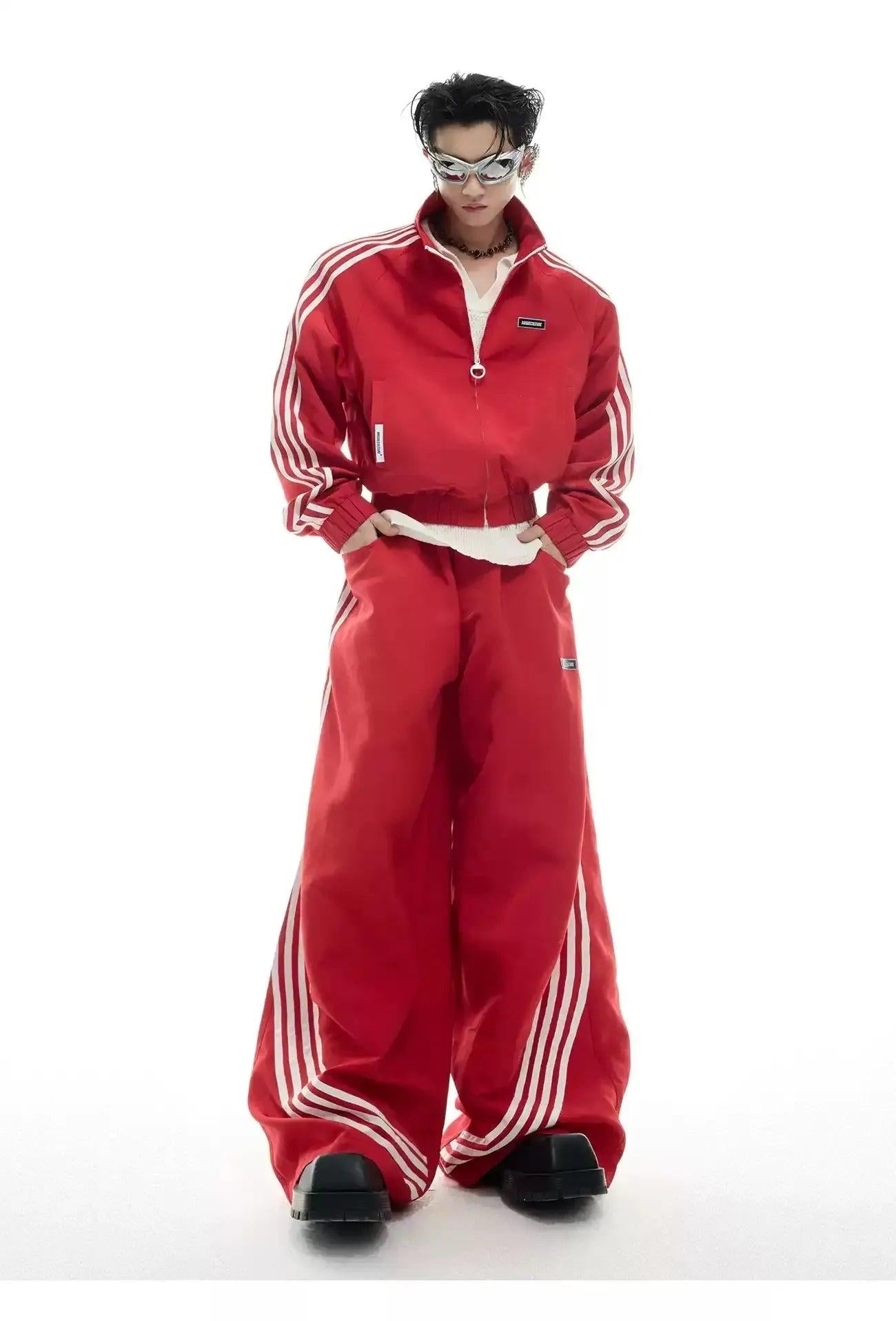 Four-Bar Athletic Jacket & Loose Pants Set
