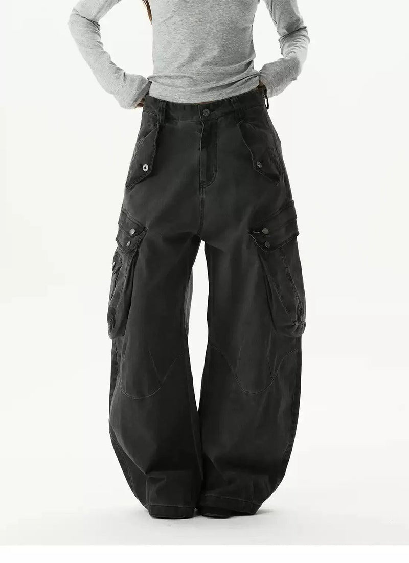 Washed Multi-Pockets Cargo Jeans