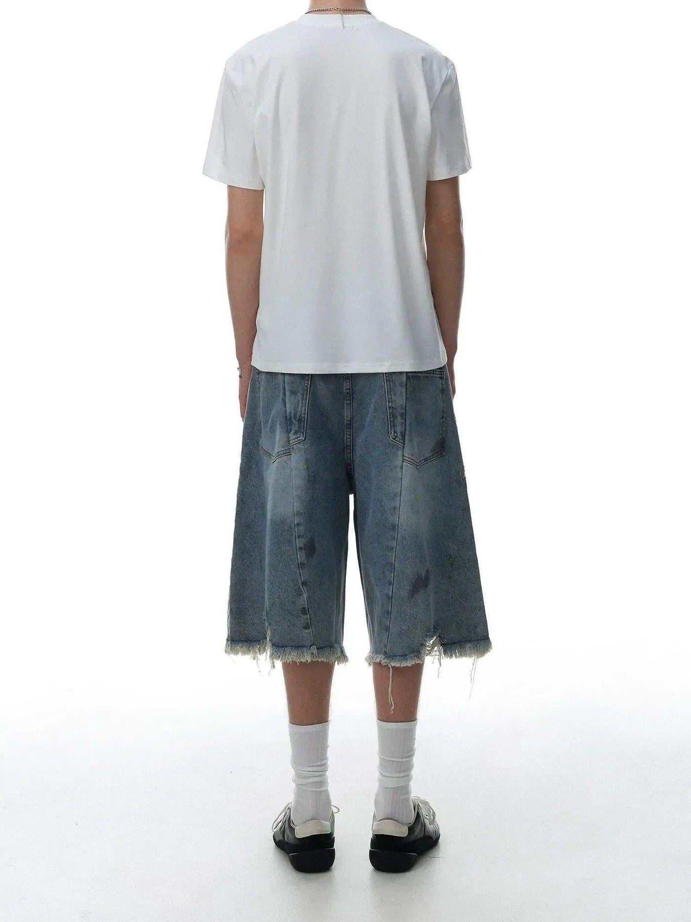 Washed Distressed Raw Hem Denim Shorts