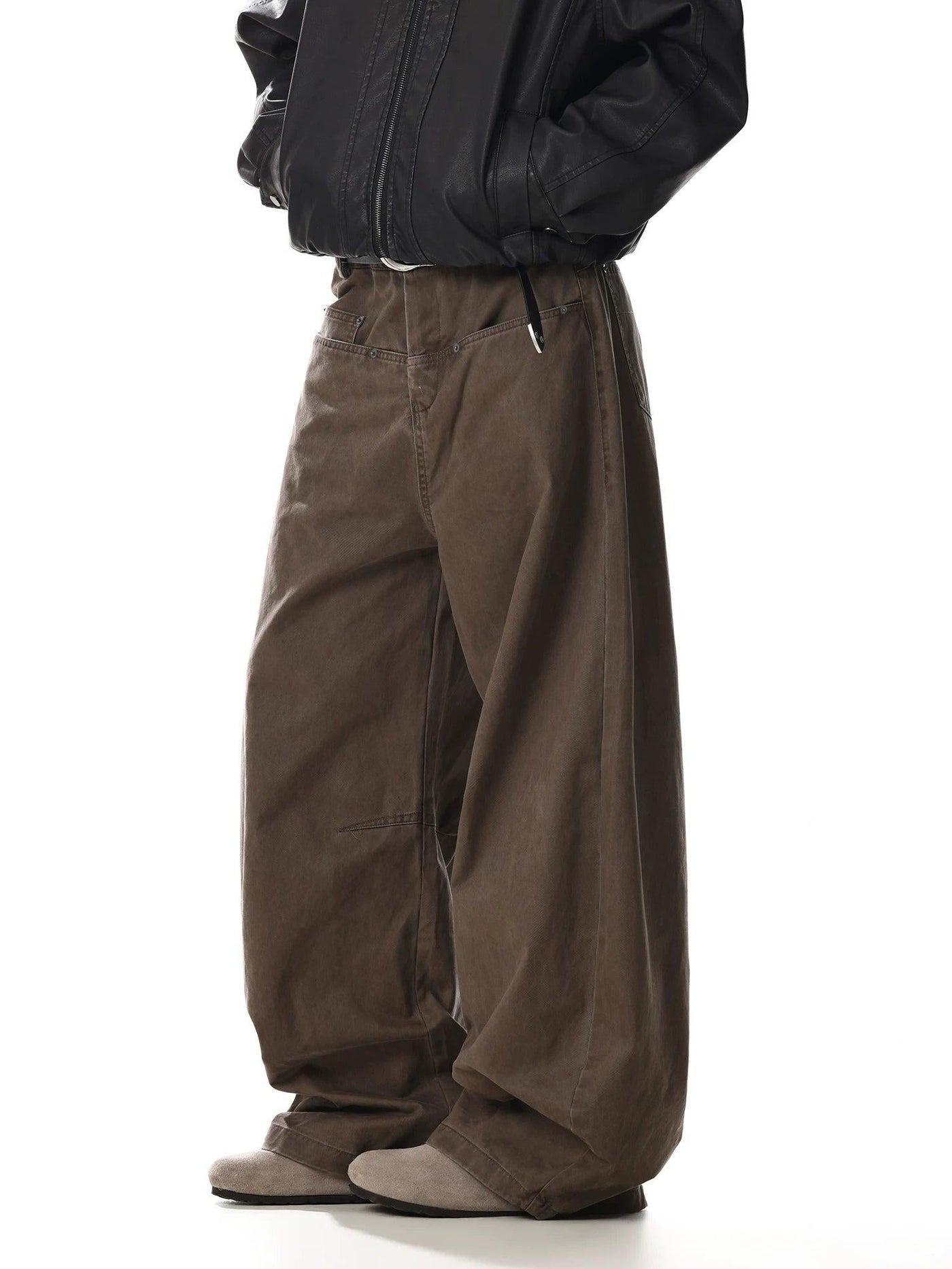 Retro Curved Wide-Leg Pants