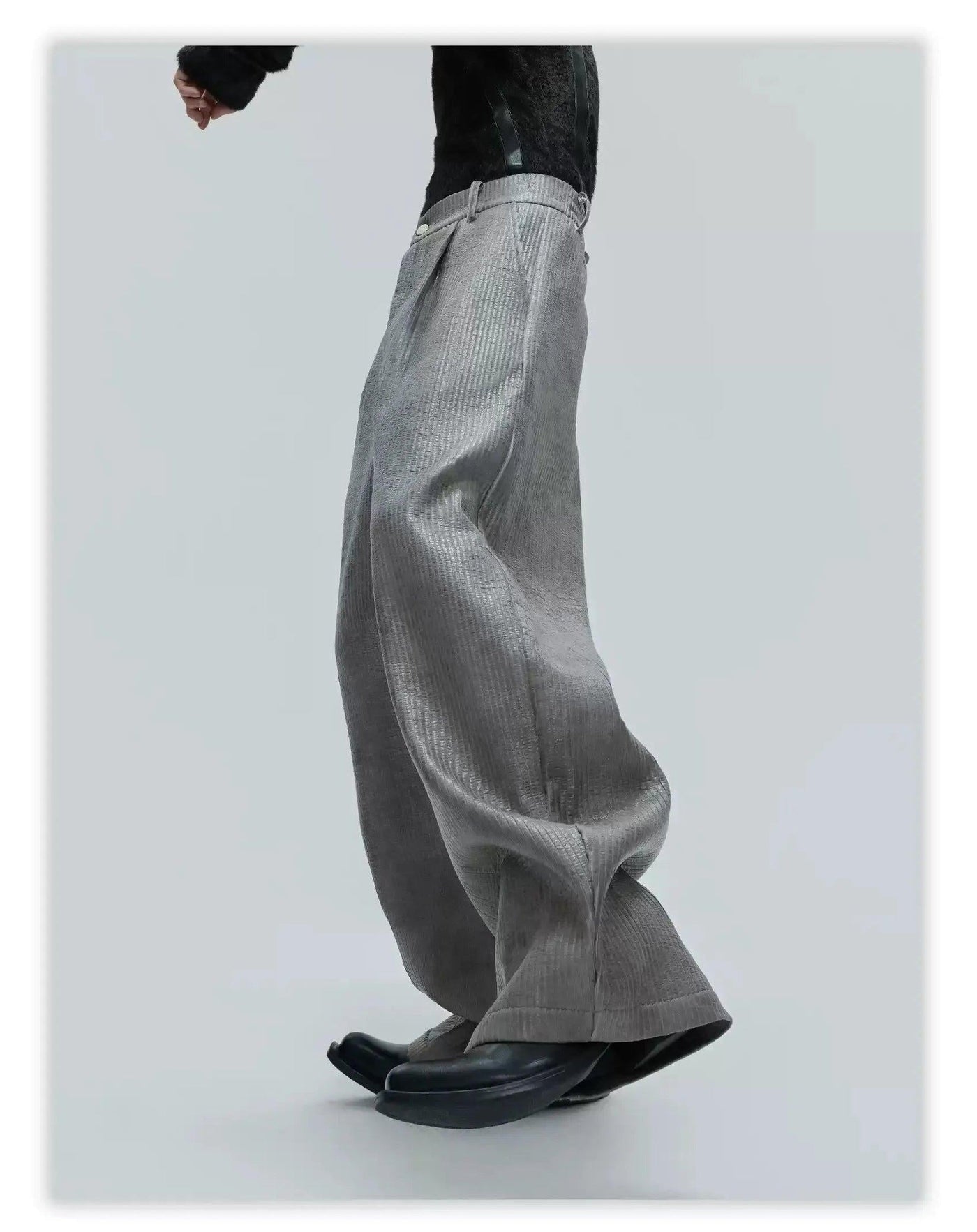 Pleated Textured Waxed PU Leather Pants