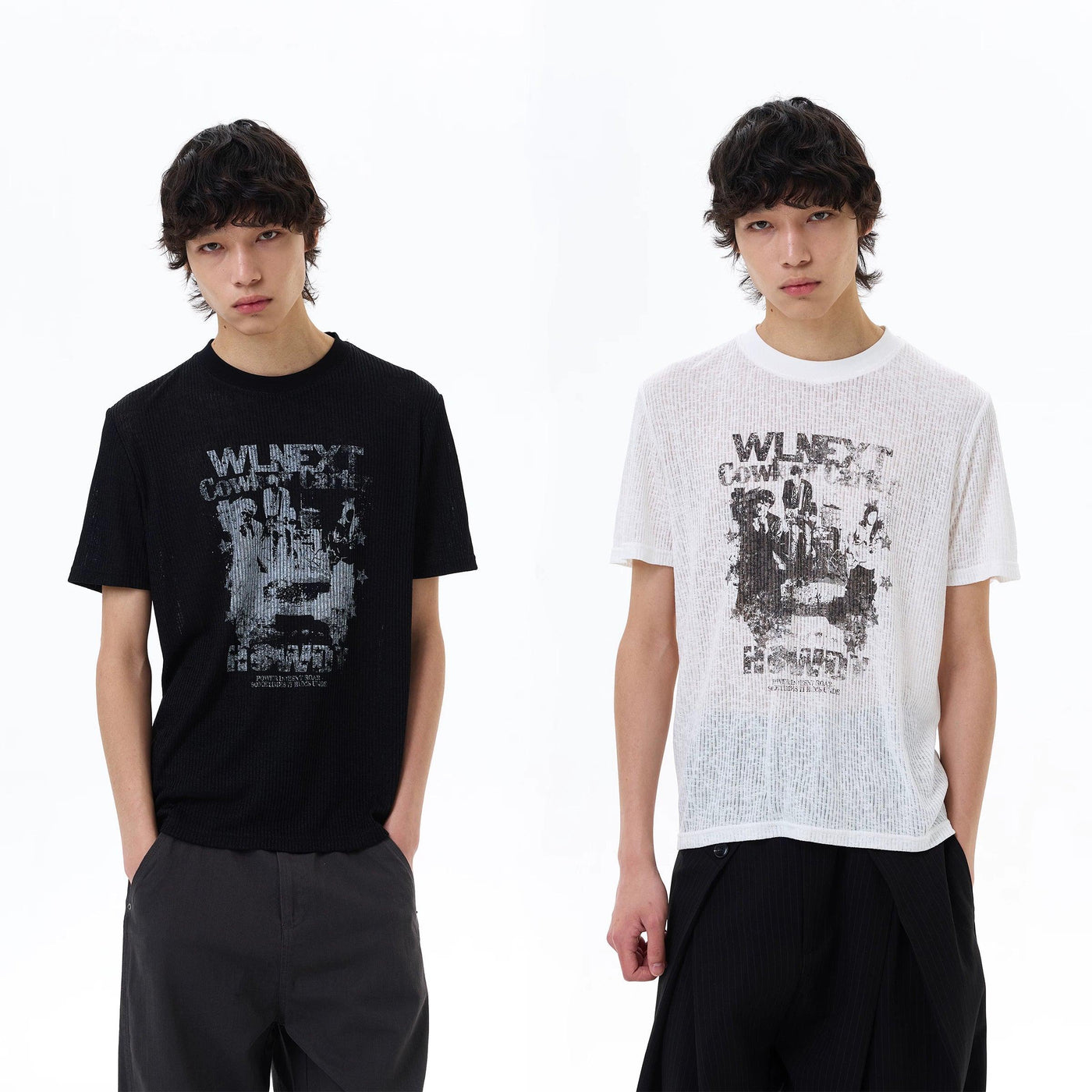 Grunge Print Textured T-Shirt