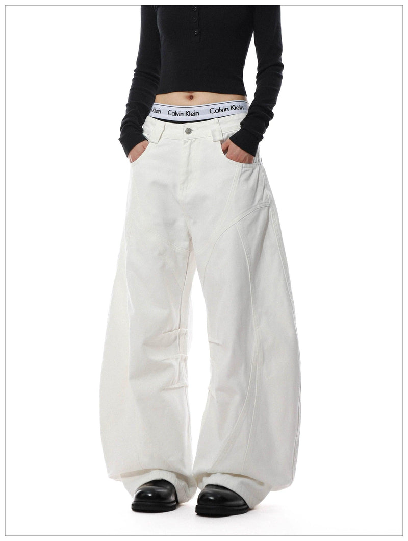 Plain Structured Barrel Pants
