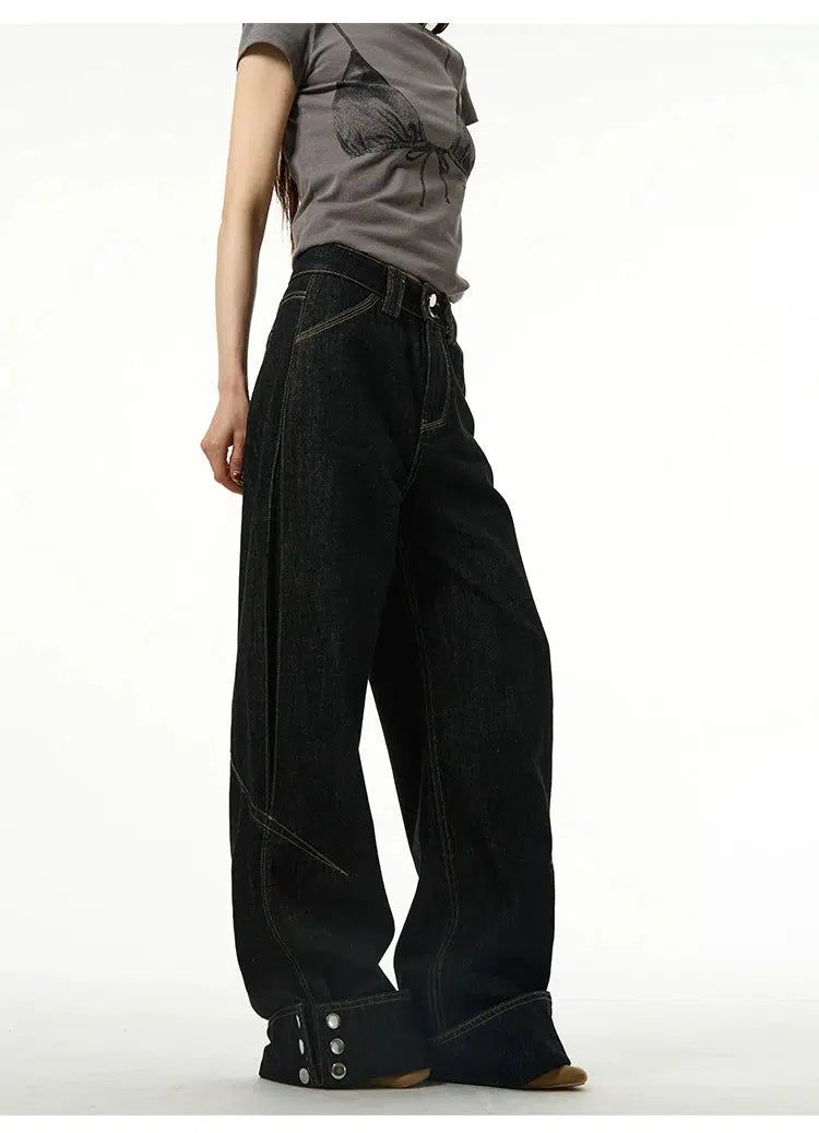 Button Straight Loose Jeans
