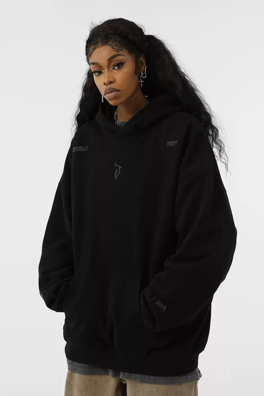Minimal Scattered Text Loose Hoodie