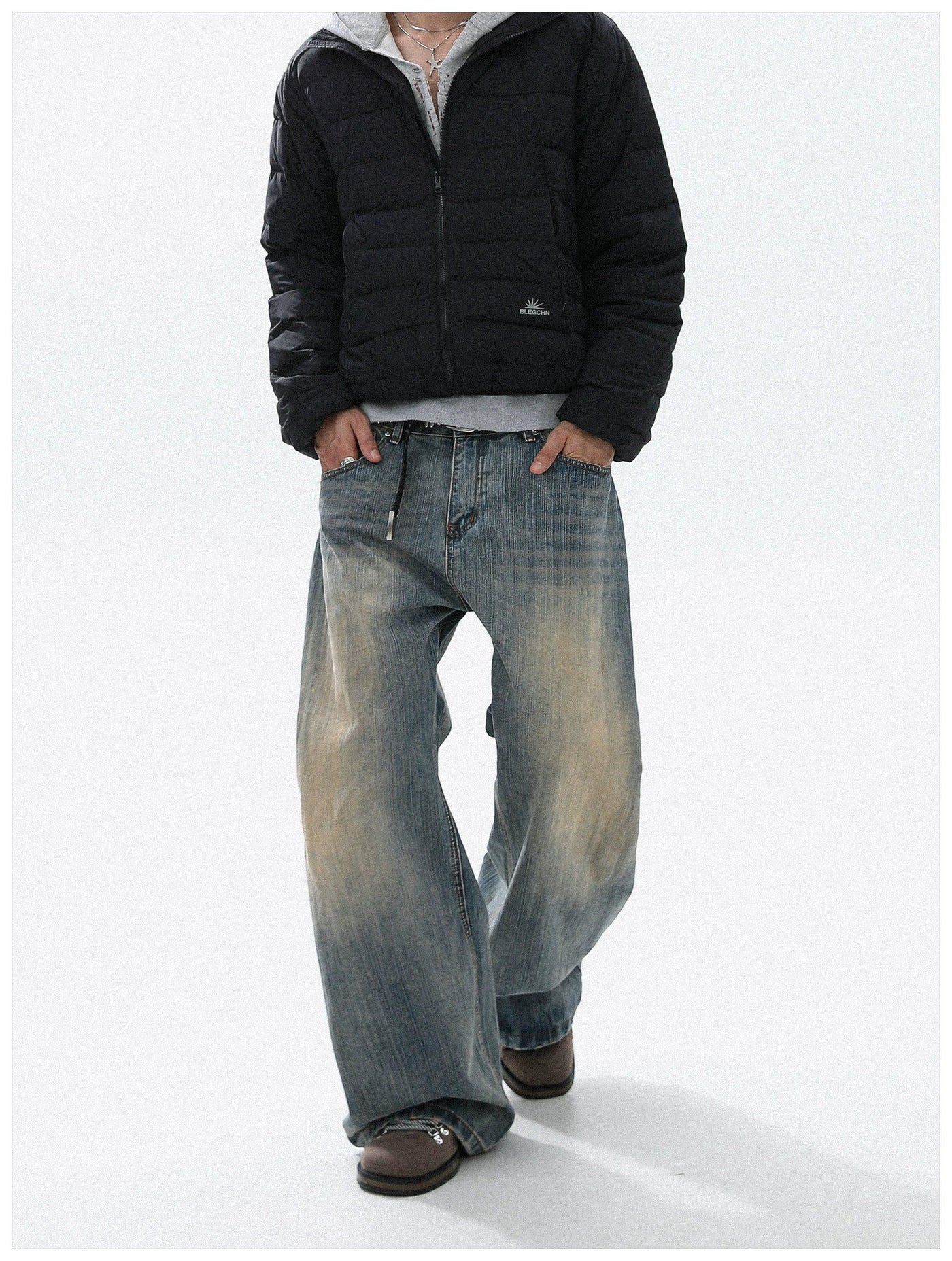 Washed Faded Straight Jeans