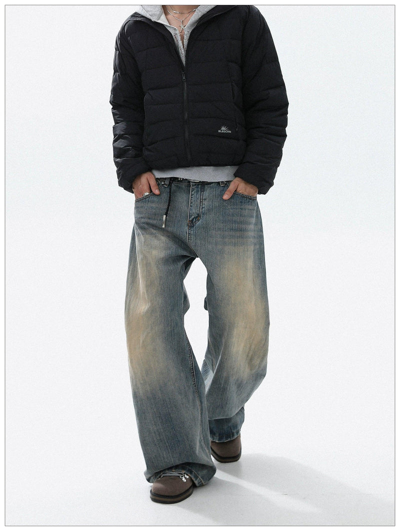 Washed Faded Straight Jeans
