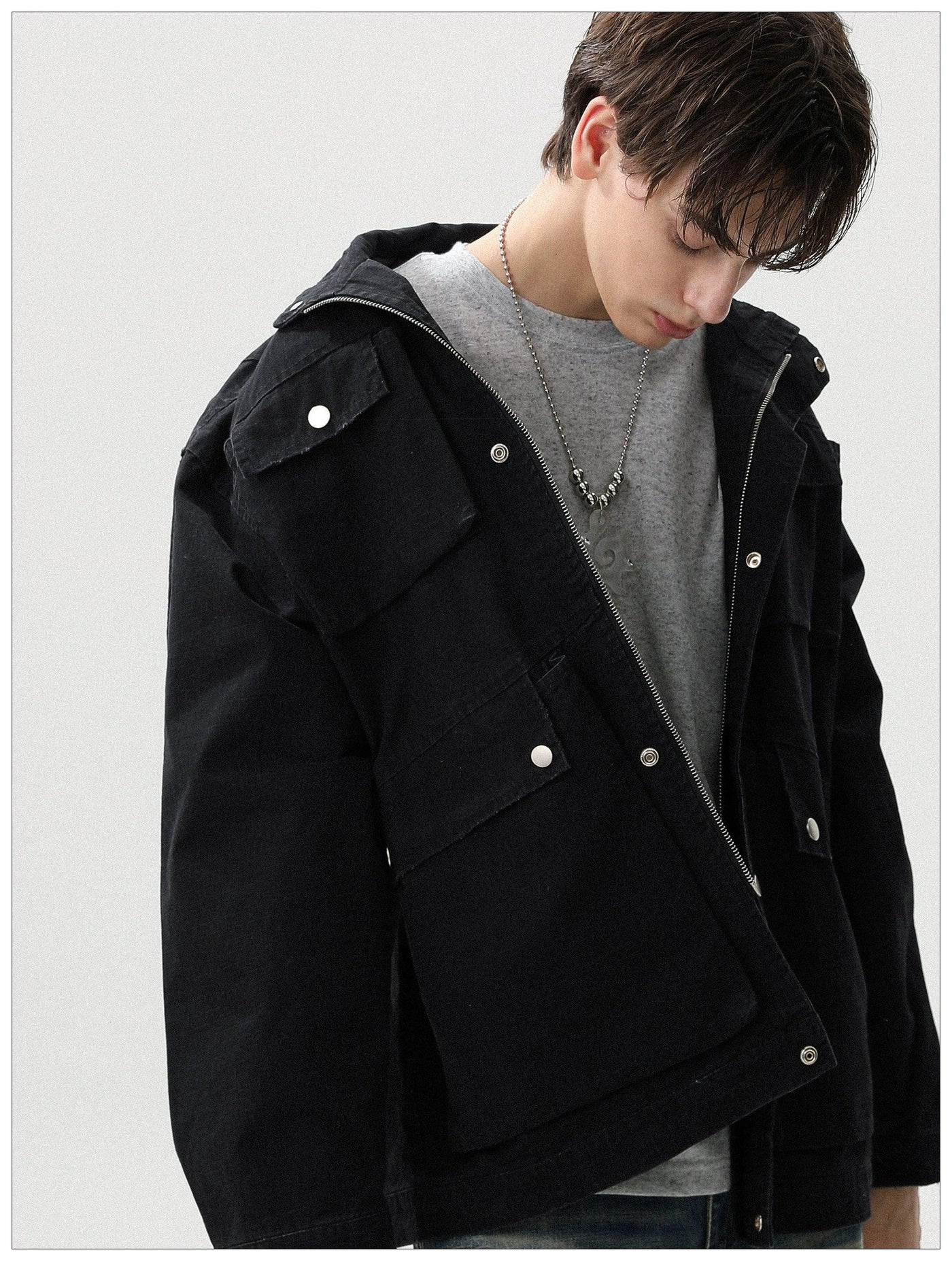 Multiple Pockets Snap Buttoned Jacket