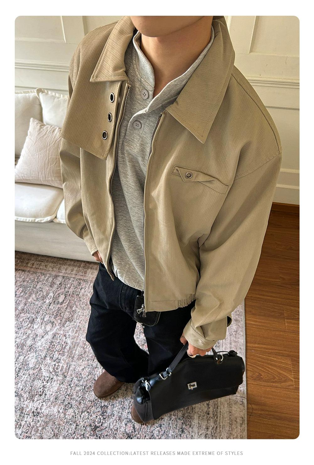 Textured Multi-Detail Solid Color Jacket