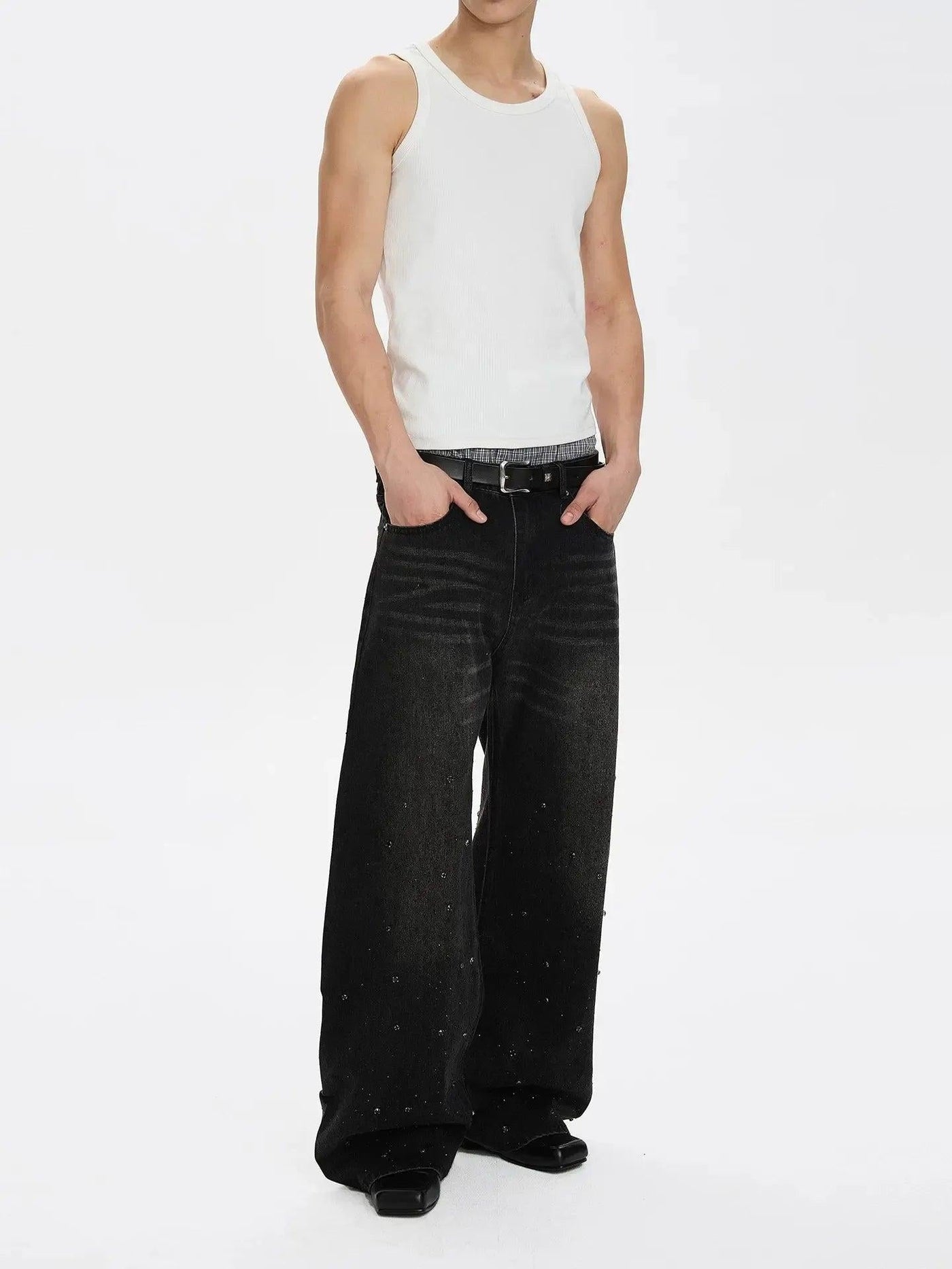 Rhinestone Curved Seam Jeans