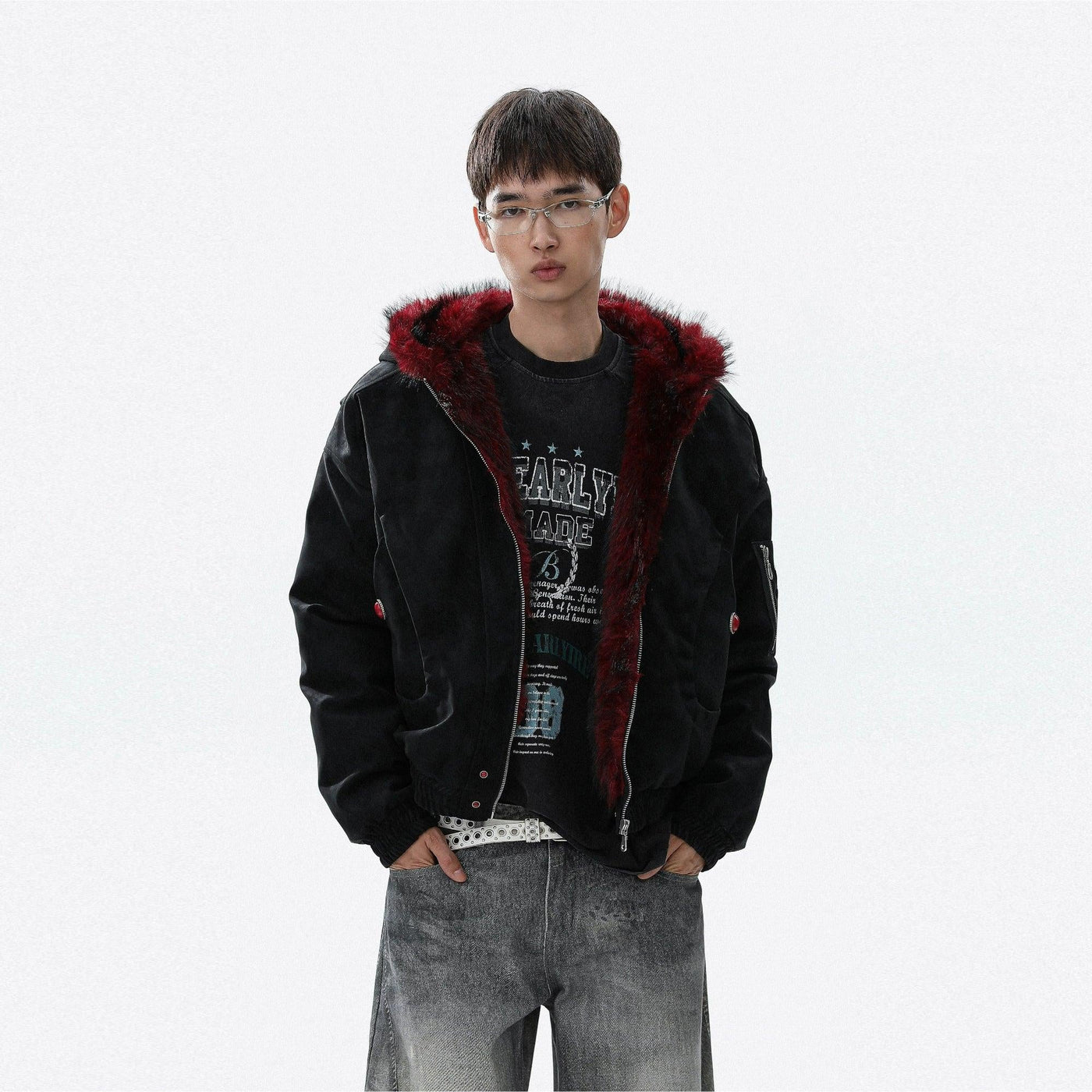 Contrast Fur Lining Hooded Jacket