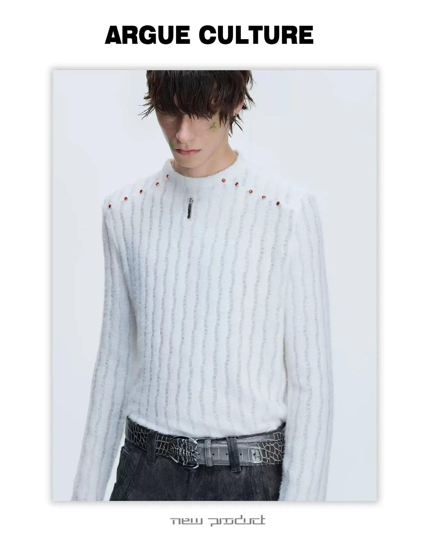 Red Rhinestone Slim Fit Sweater