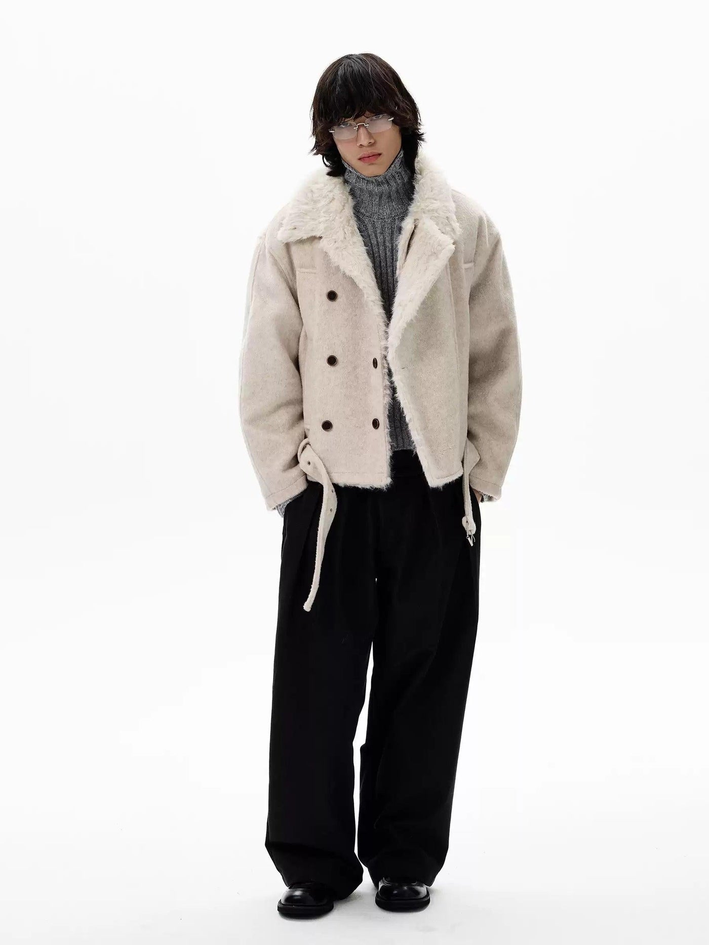 Strapped Waist Textured Jacket
