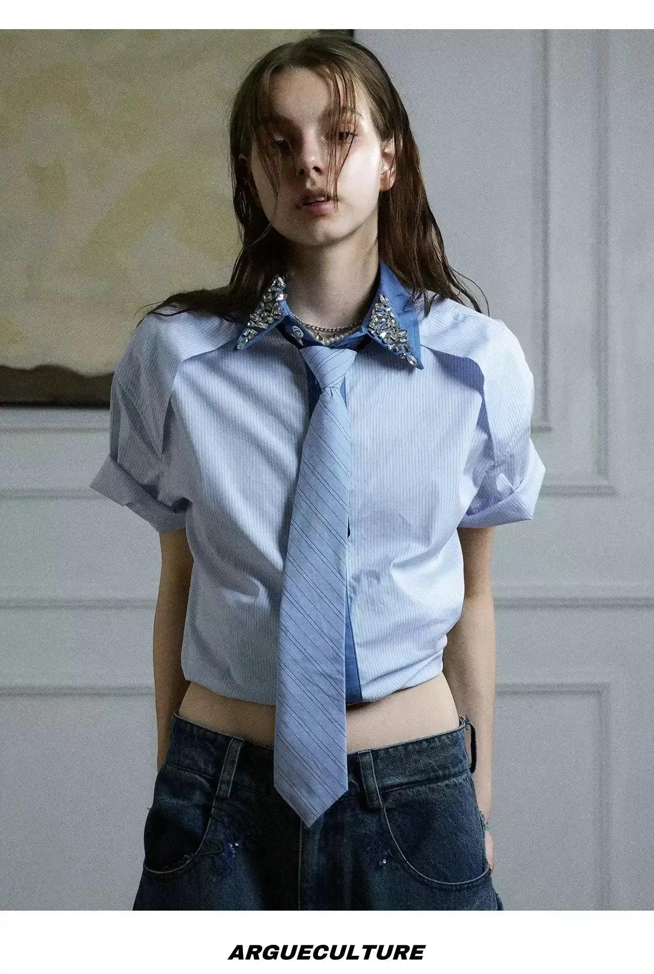 Diamond Striped With Tie Shirt