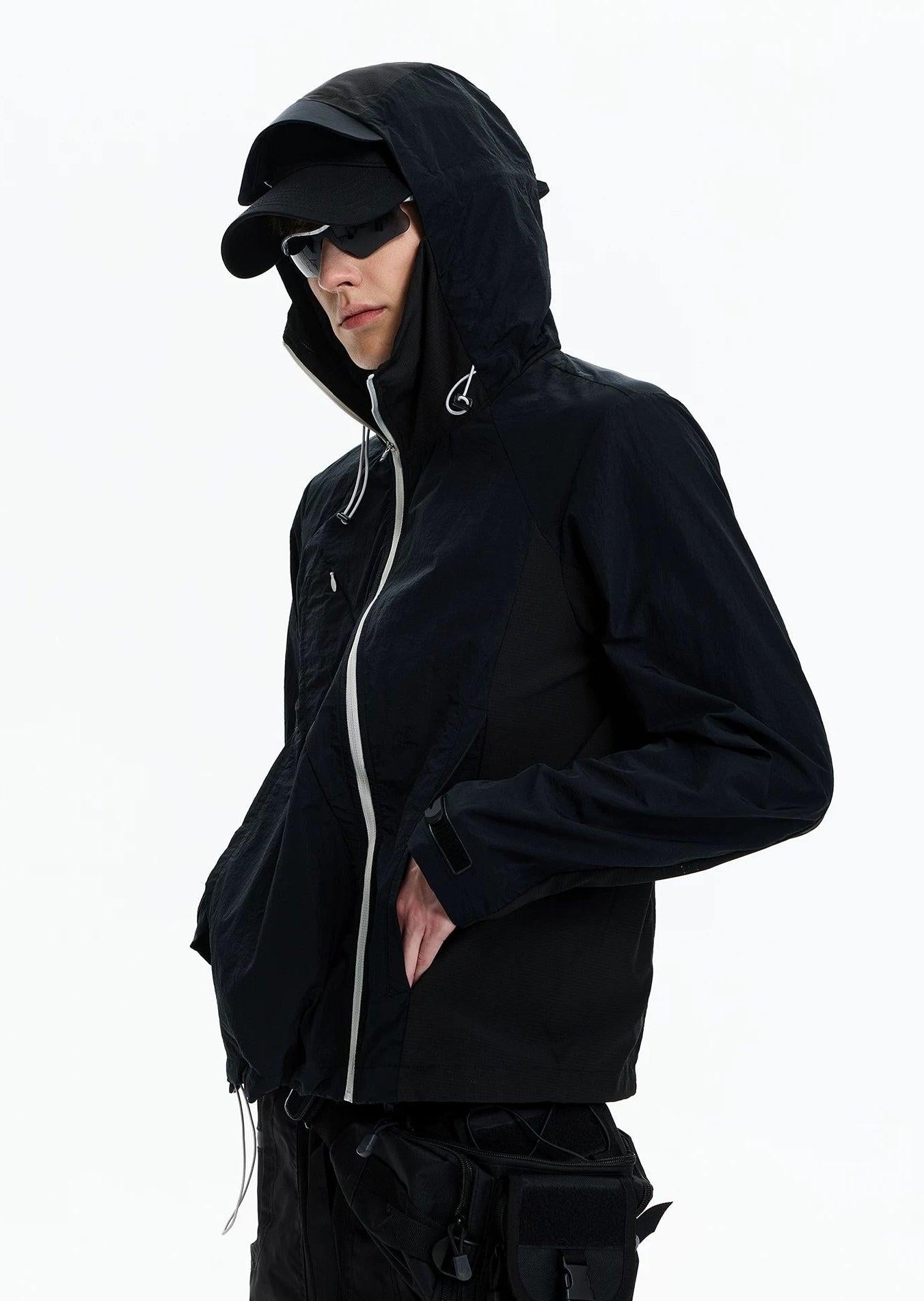 Curved Contrast Zip-Up Jacket