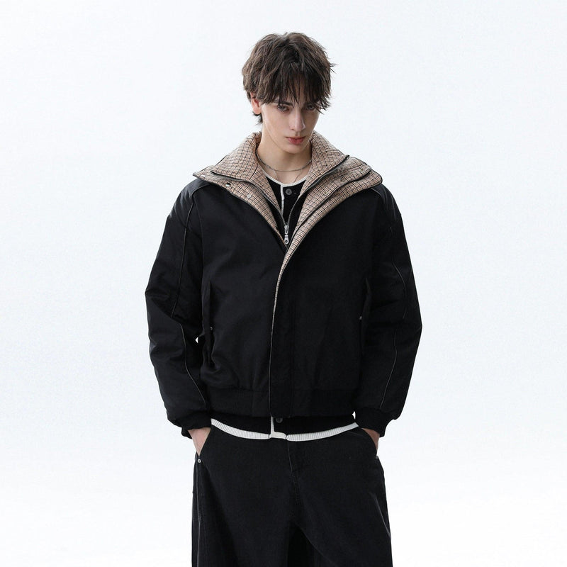 Checker Spliced Bomber Jacket