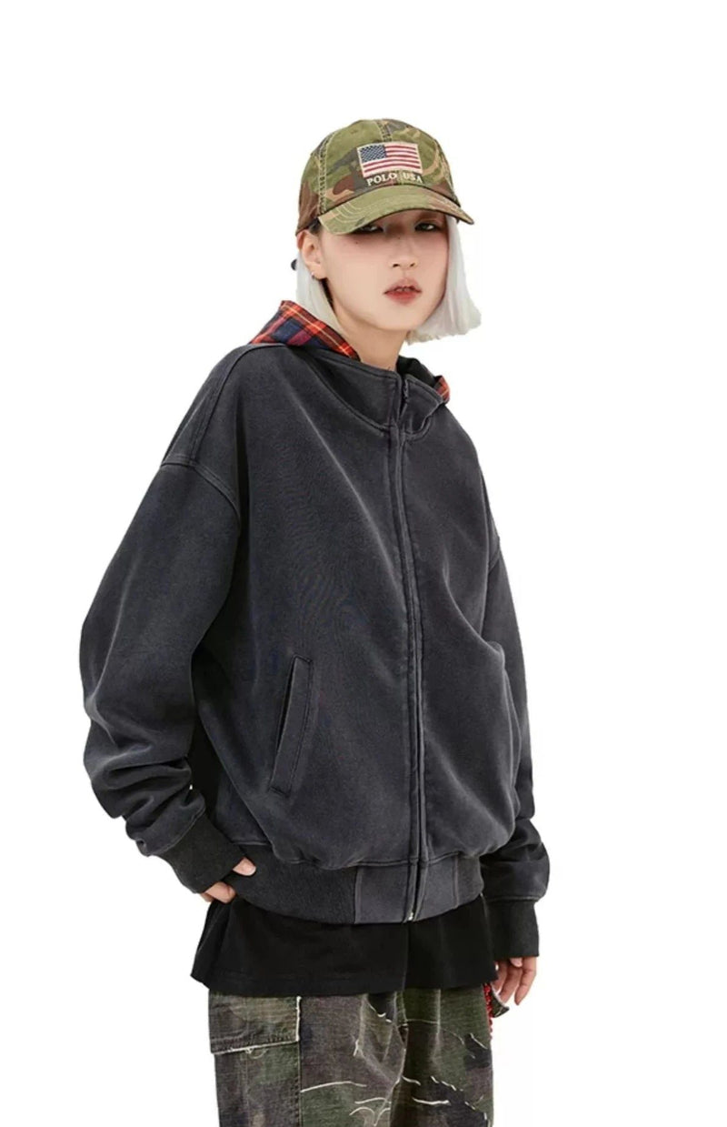 Plaid Pattern Hood Jacket