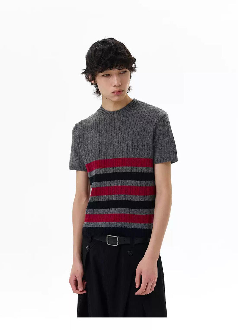 Striped Colors Cable Knit T-Shirt