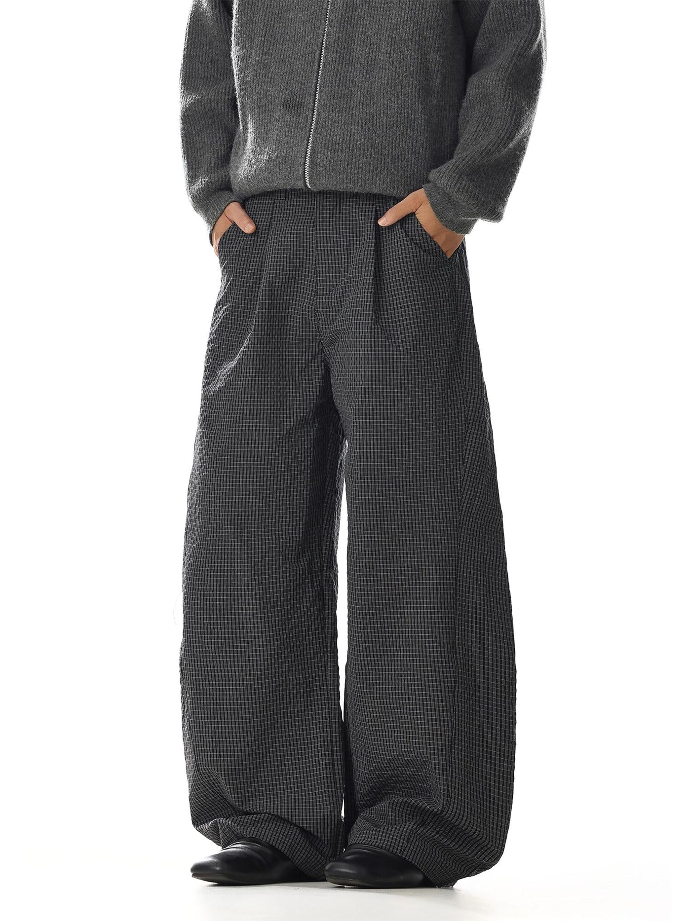Pleated Gingham Wide Leg Pants