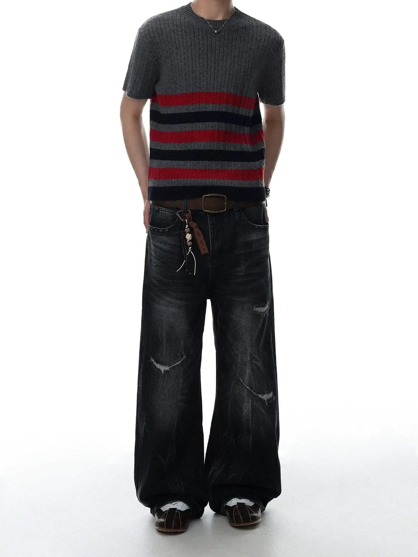 Distressed Washed Wide Leg Jeans