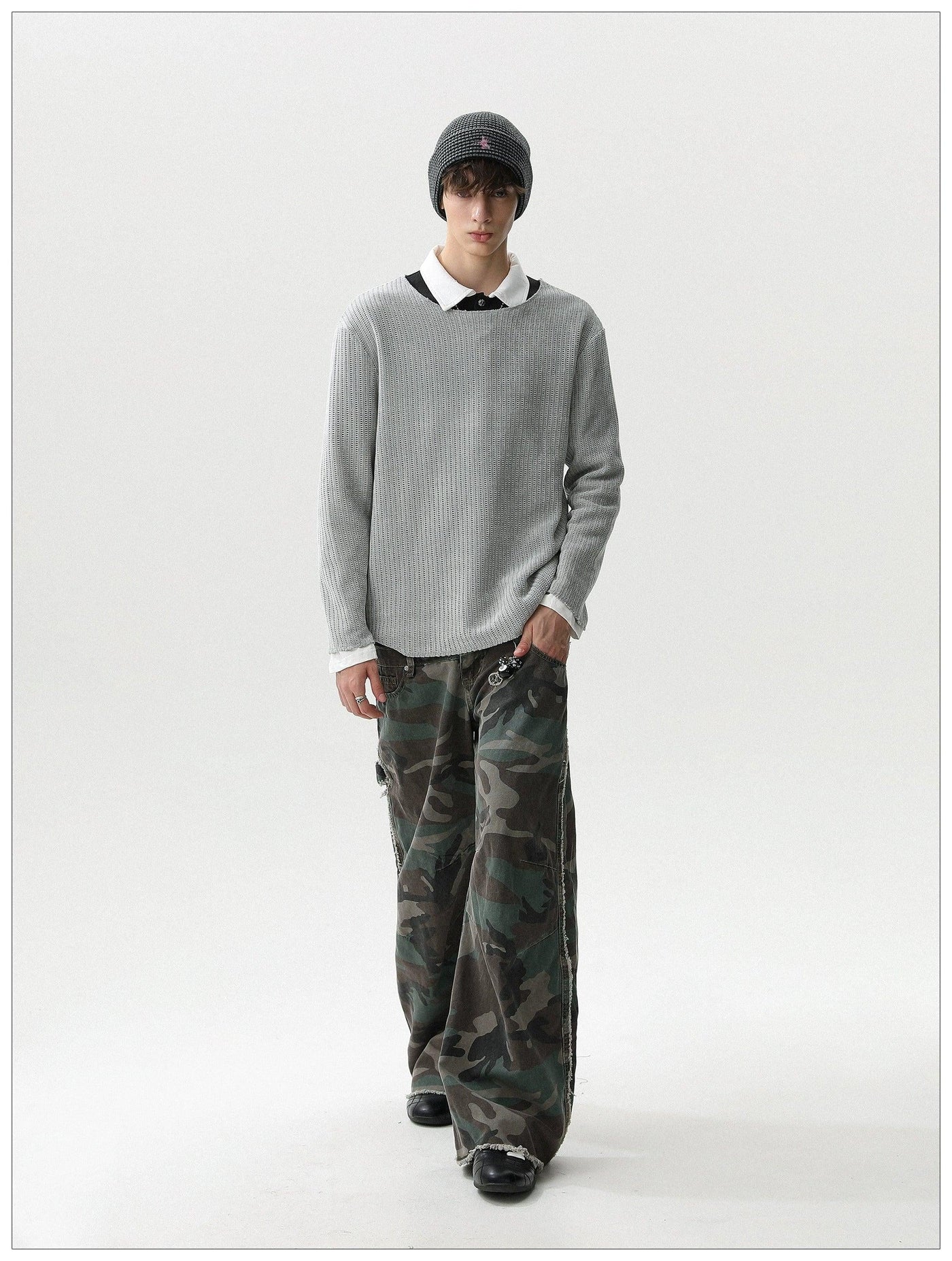 Frayed Lines Camouflage Jeans