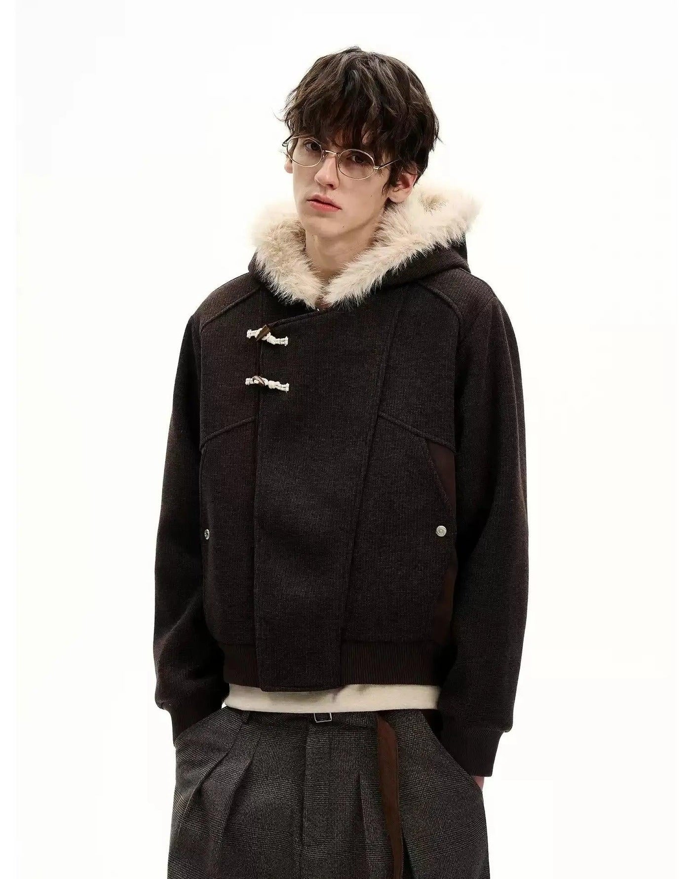 Structured Textured Fur Hood Jacket