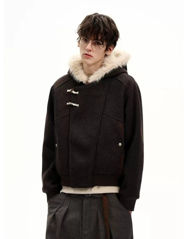 Structured Textured Fur Hood Jacket