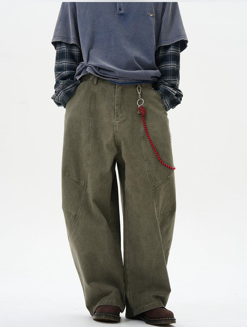 Curved Cut Loose Cargo Pants