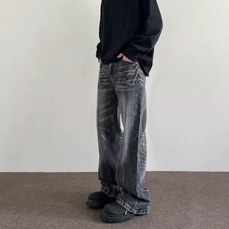 Washed Lightning Pattern Jeans