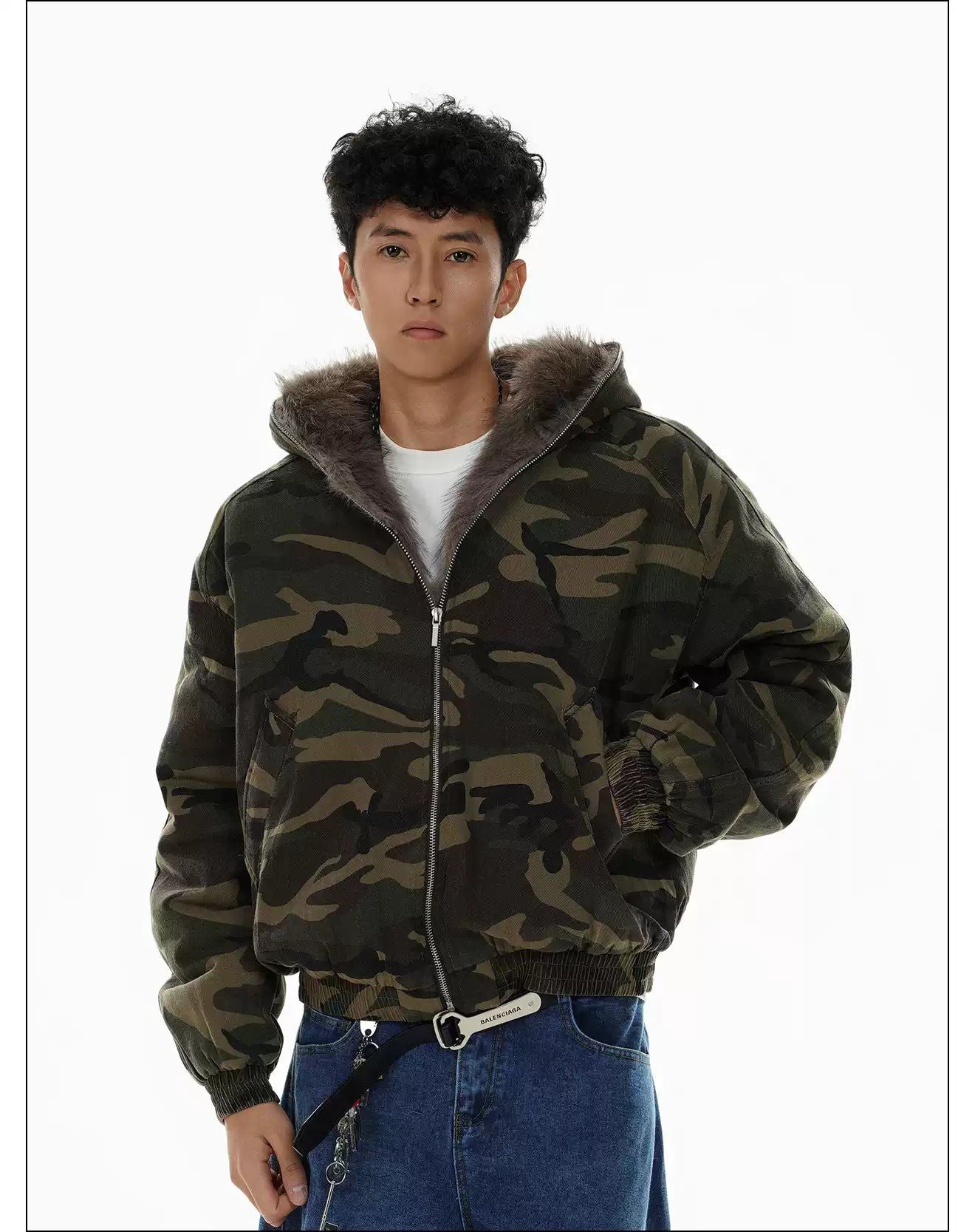 Fur Trimmed Hood Camouflage Jacket
