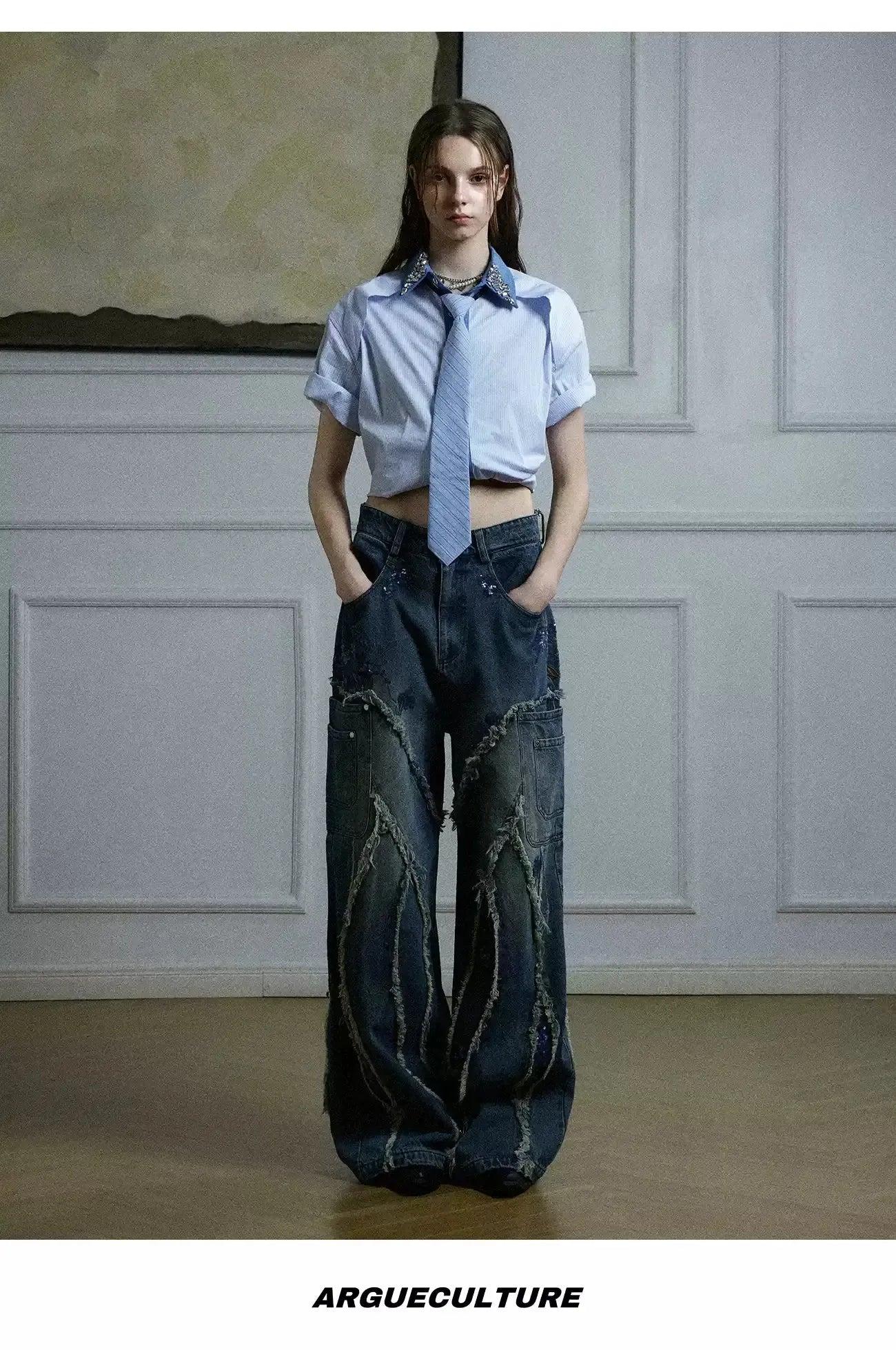 Diamond Striped With Tie Shirt