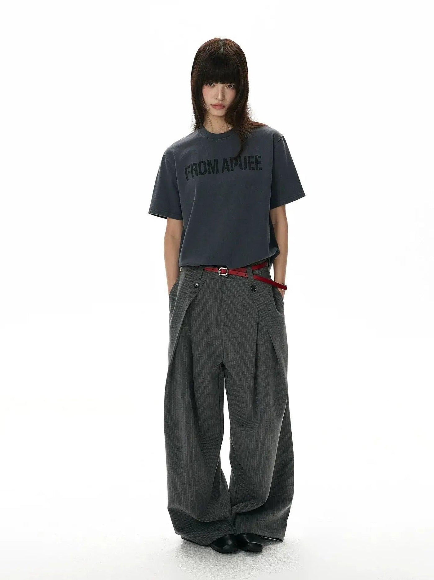 Drapey Vertical Striped Wide Trousers