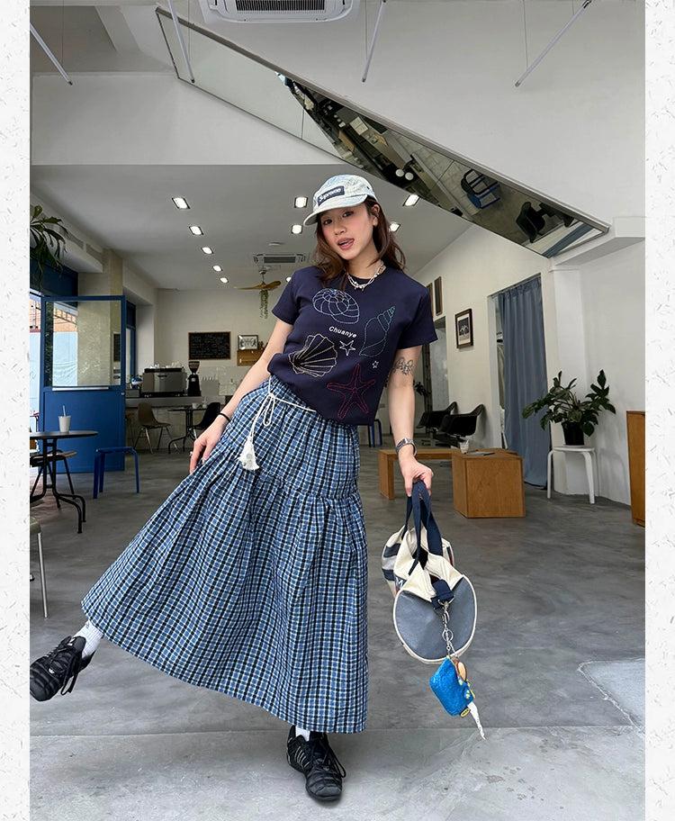 Spliced Plaid Long Skirt