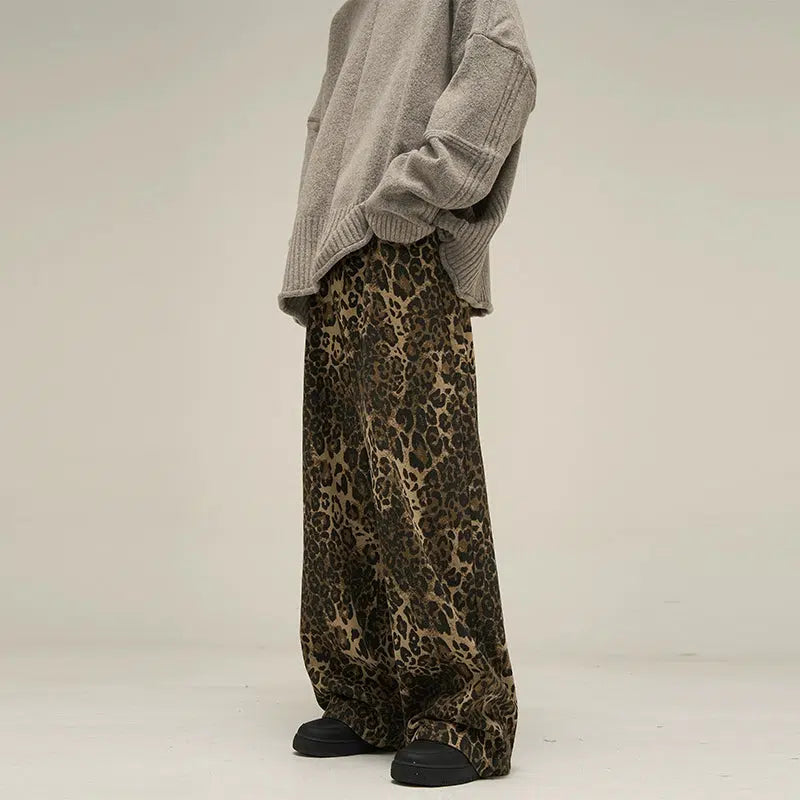 Slant Pocket Leopard Print Loose Pants