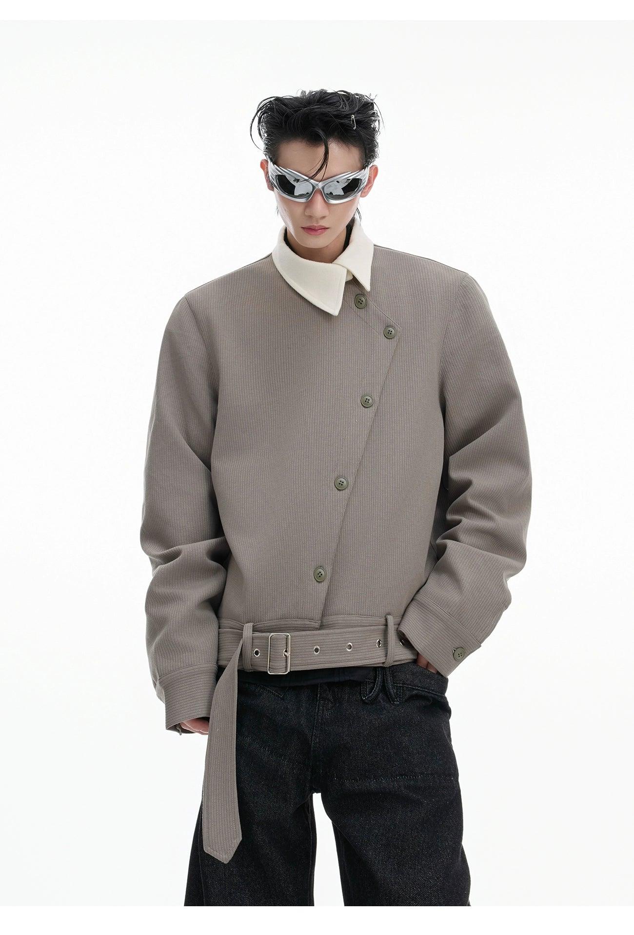 Oblique Buttons Buckled Strap Jacket