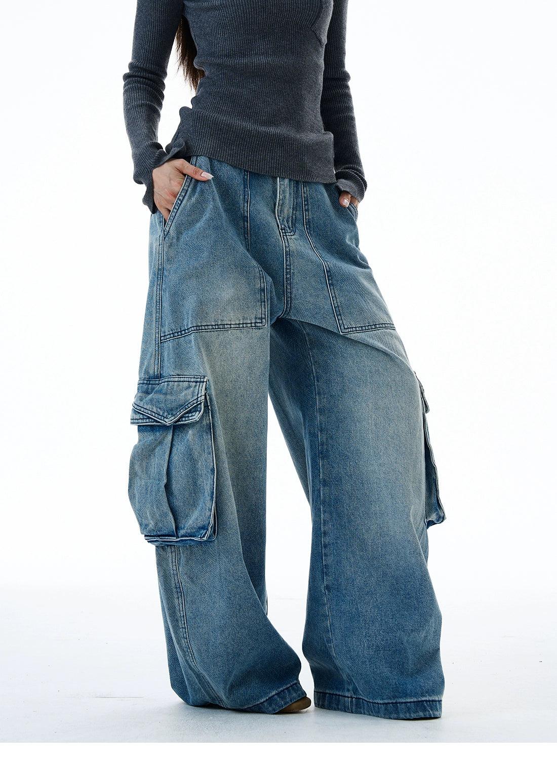 Oversized Faded Cargo Style Jeans