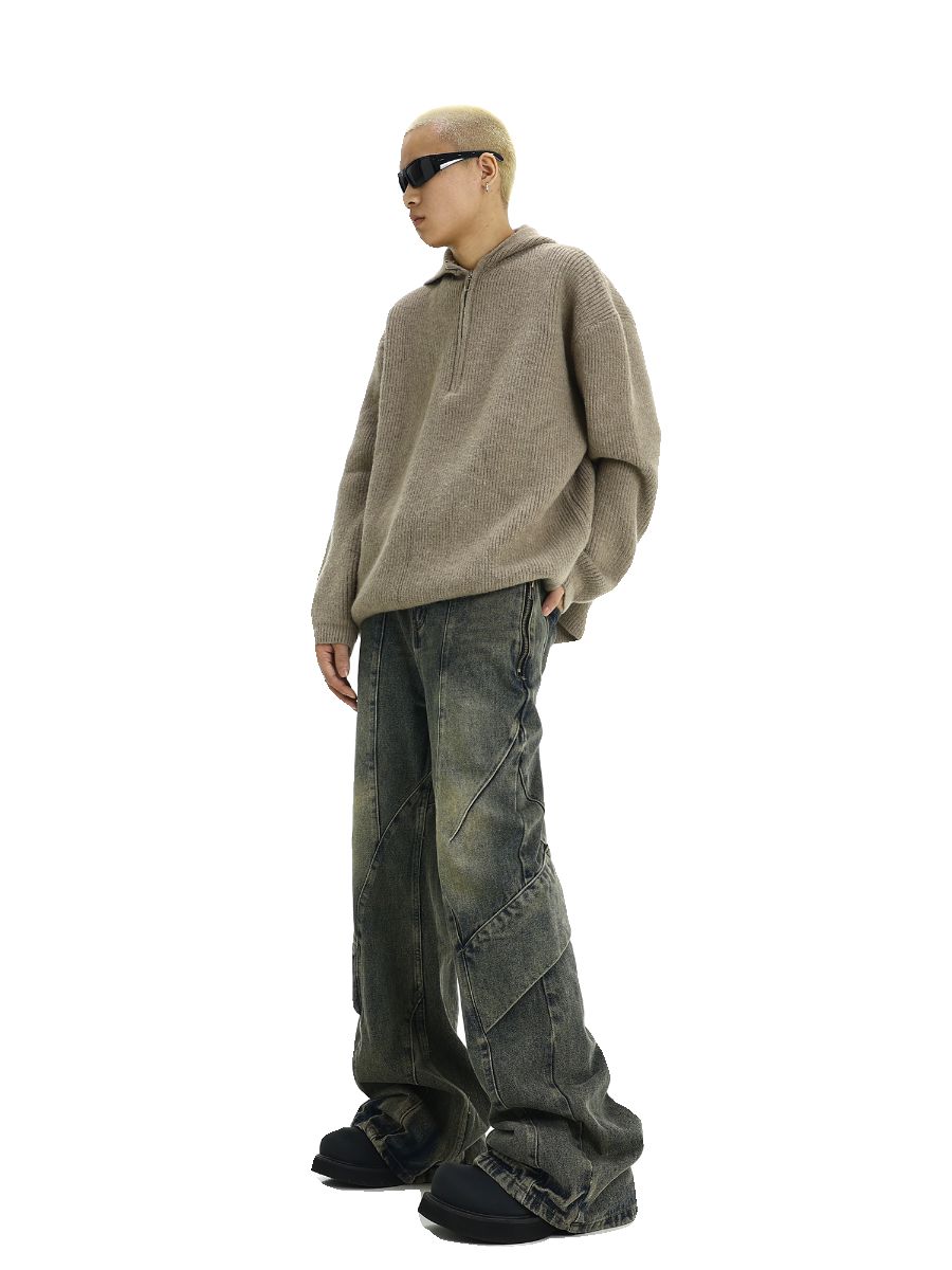 Irregular Spliced Wash Bootcut Jeans