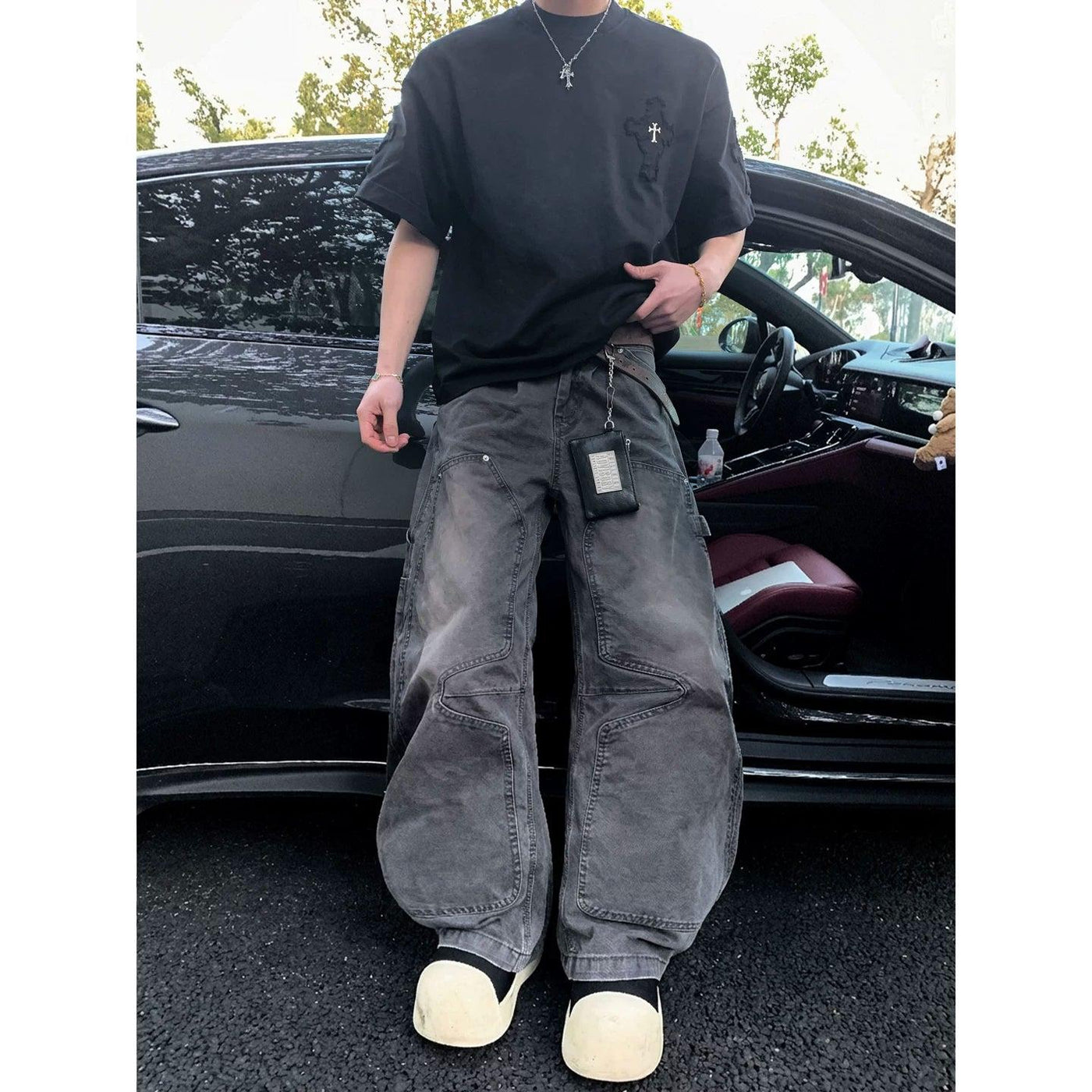 Faded Double-Knee Cargo Jeans