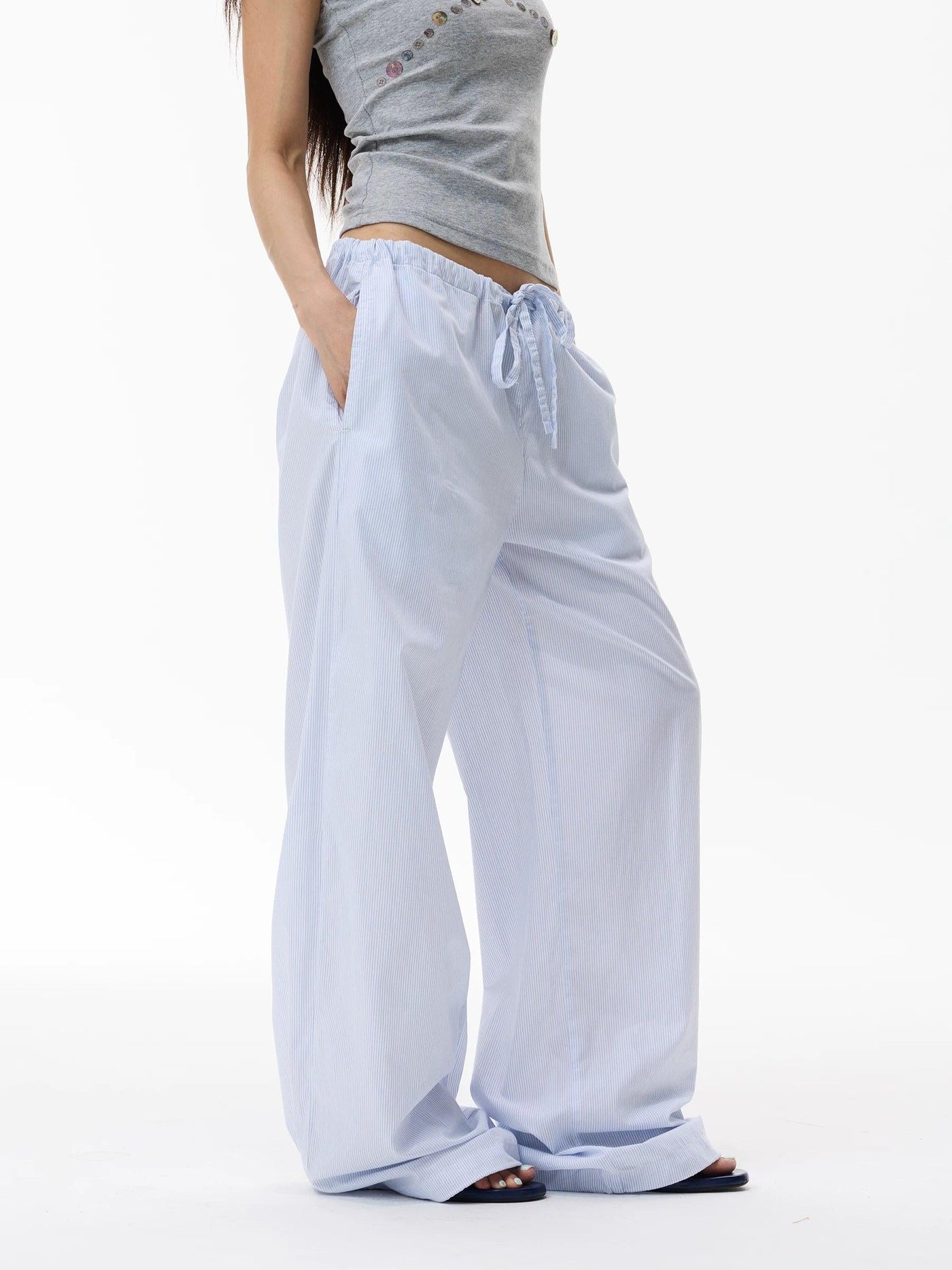 Causal Drawstring Striped Pants