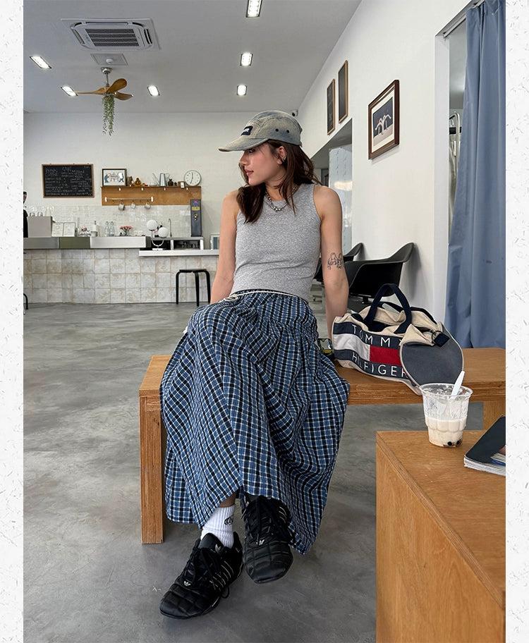 Spliced Plaid Long Skirt