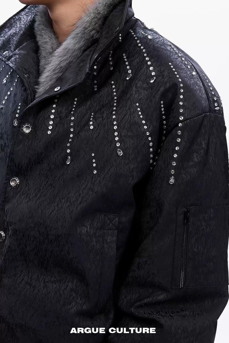 Stone Details Textured PU Leather Jacket