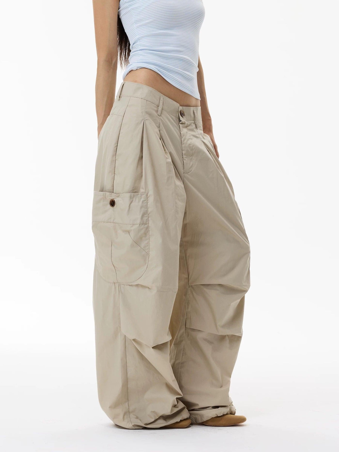 Wide Leg Cargo Pleated Pants