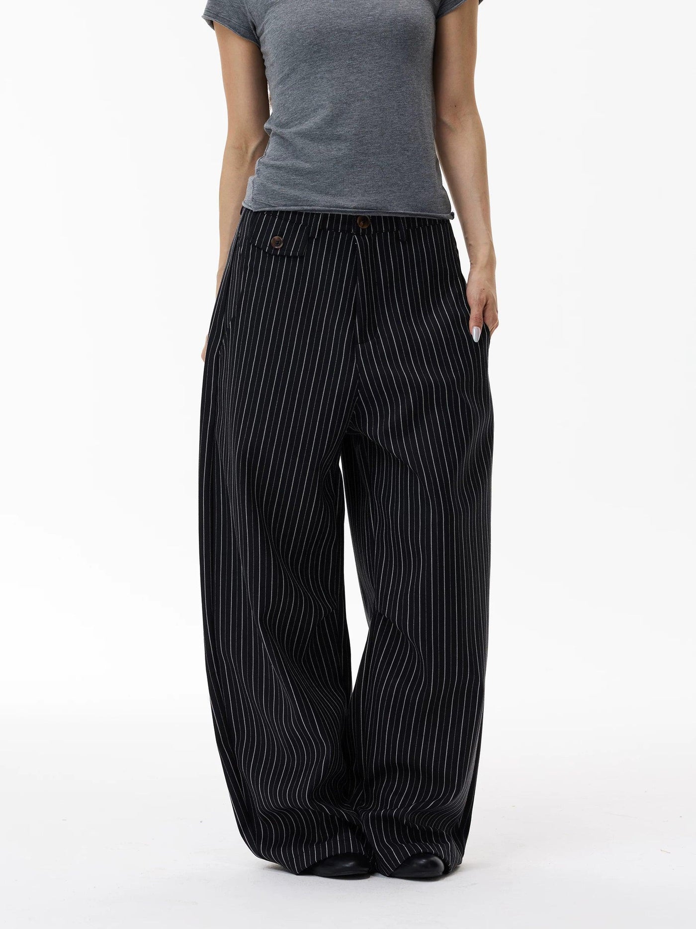 Striped Curved Wide Leg Trousers
