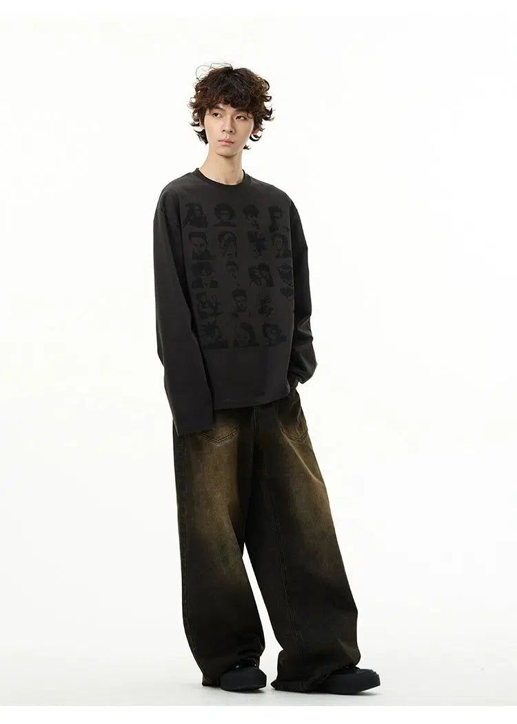 Multi-Face Graphic Long Sleeve T-Shirt