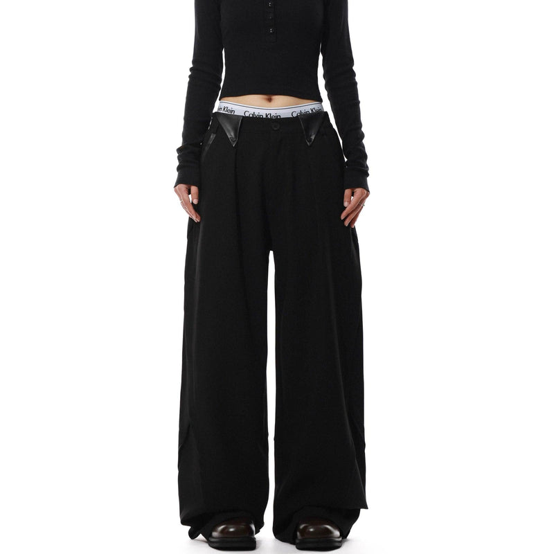 PU Leather Detail Straight Pants